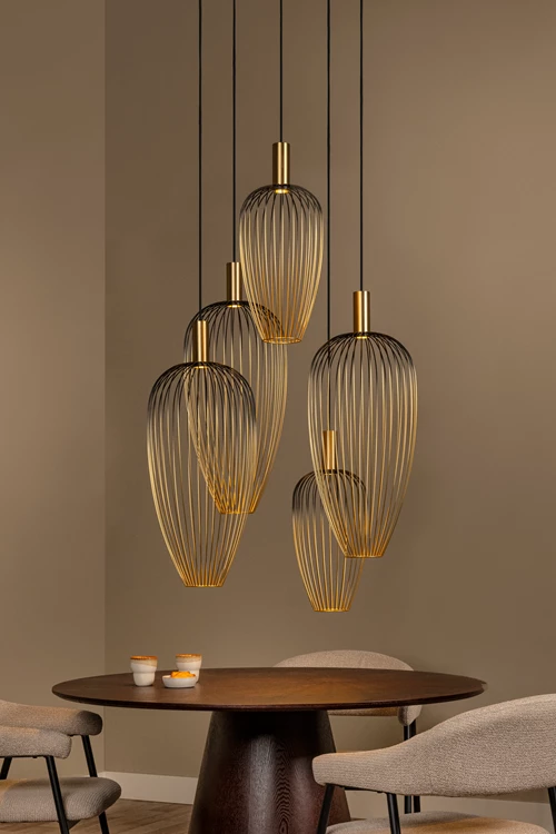 Lucide AURELIE - Pendant light - 5xGU10 (MR11) - Suitable for double-height spaces and high ceiling - Gold | Vibes - atmosphere 1